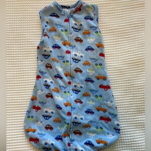 Blue Baby fleece Sleep Sack with Car Print